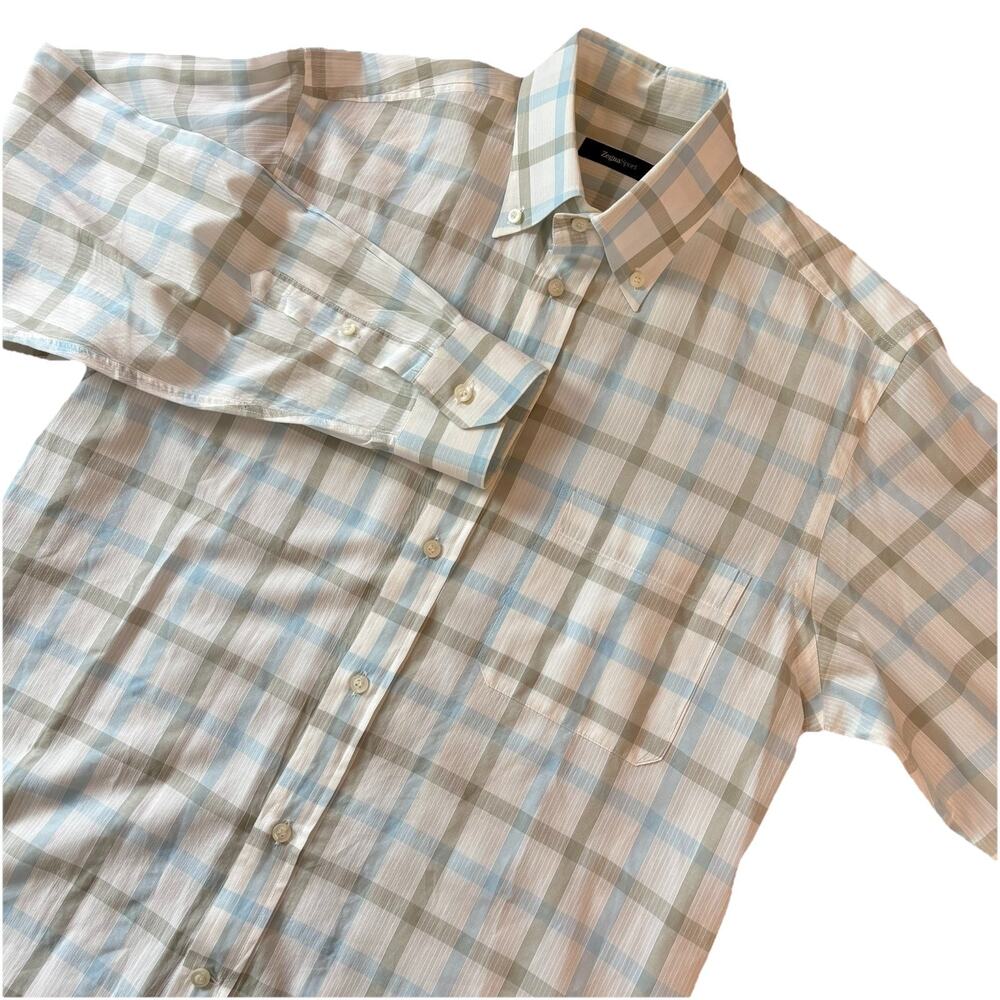 Zegna Sport Button Down Shirt Men’s Medium Plaid Long Sleeve Preppy Lightweight